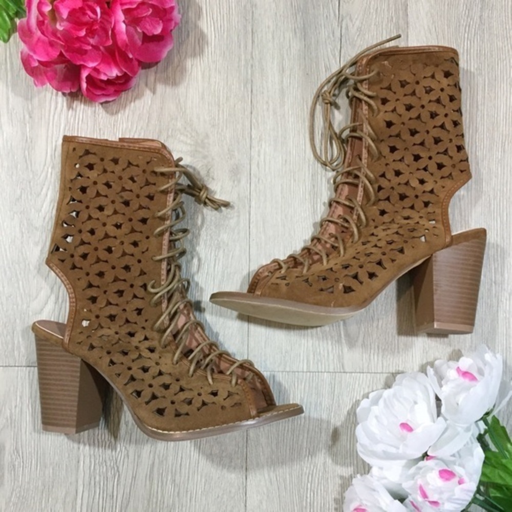 NEW Brown Suede Gladiator Espadrille Heels Sandals